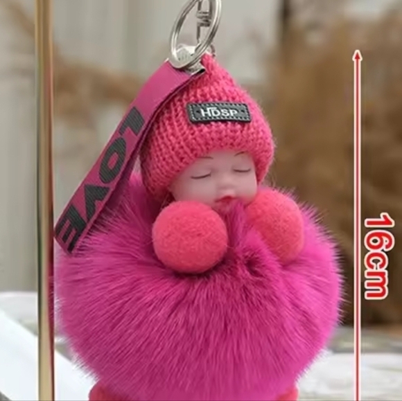 Pink Fluffy Keychain Accessory - Picture 6 of 6